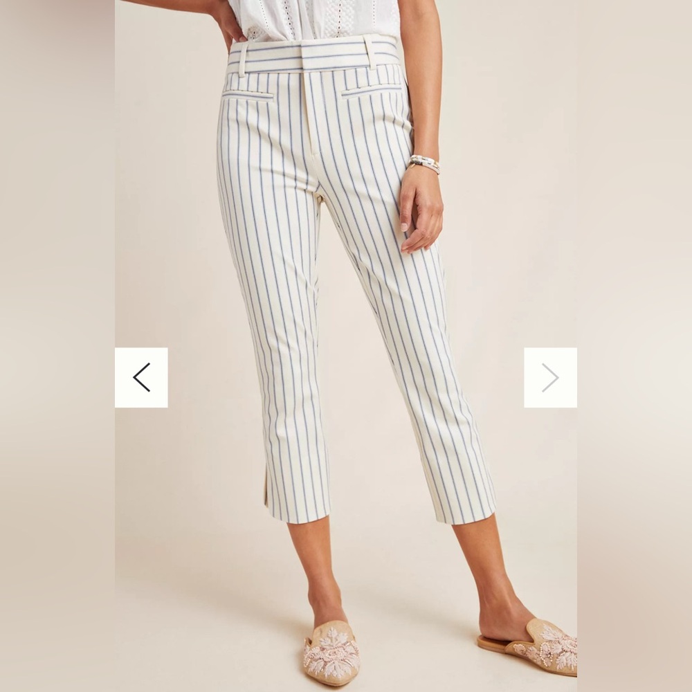 Anthropologie The Essential Slim Capri Trousers Cream & Blue Size 6